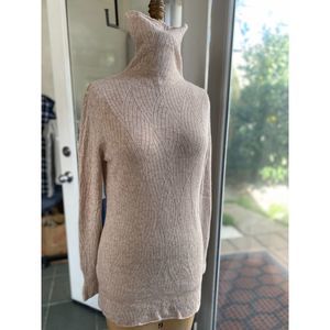 100% Cashmere Heathered Dusty Pink Abstract Ribbed LS Turtleneck Sweater Size L